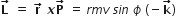 bold L with bold rightwards arrow on top bold space bold equals bold space bold r with bold rightwards arrow on top bold space bold italic x bold P with bold rightwards arrow on top bold space equals space r m v space s i n space ϕ space left parenthesis negative bold k with bold rightwards arrow on top right parenthesis