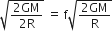 square root of fraction numerator 2 GM over denominator 2 straight R end fraction end root space equals space straight f square root of fraction numerator 2 GM over denominator straight R end fraction end root