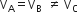 straight V subscript straight A equals straight V subscript straight B space space not equal to space straight V subscript straight C
