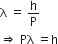 straight lambda space equals space straight h over straight P
rightwards double arrow space Pλ space equals straight h
