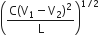 open parentheses fraction numerator straight C left parenthesis straight V subscript 1 minus straight V subscript 2 right parenthesis squared over denominator straight L end fraction close parentheses to the power of 1 divided by 2 end exponent