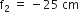 straight f subscript 2 space equals space minus 25 space cm