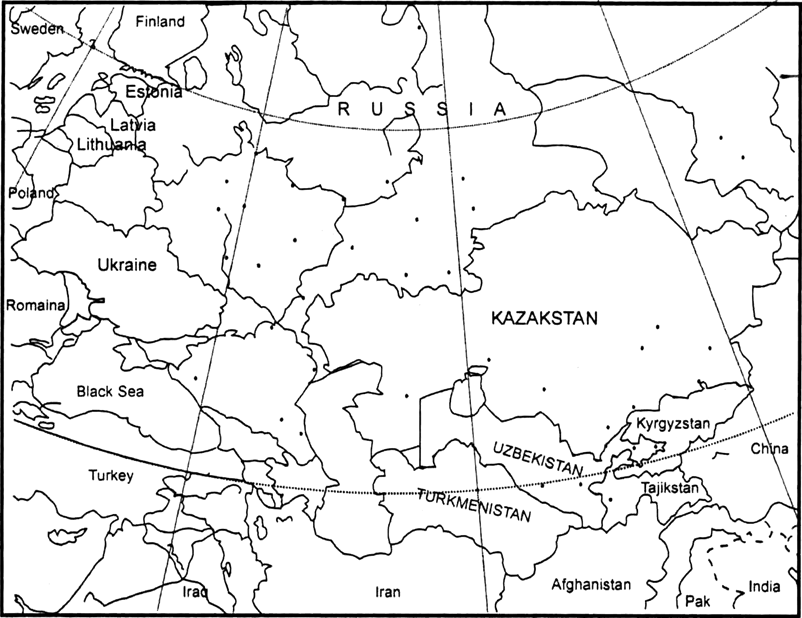 Study the map and answer the questions given below :                                             Political Map ofthe Commonwealth of Independent States, 1947 (i) Name the three Baltic republics that became UN members in September 1991 and locate themby marking 1,2,3. (ii) Which republics are oil and gas produces ?