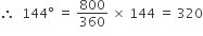 therefore space space 144 degree space equals space 800 over 360 space cross times space 144 space equals space 320