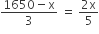 fraction numerator 1650 minus straight x over denominator 3 end fraction space equals space fraction numerator 2 straight x over denominator 5 end fraction