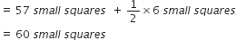 equals space 57 space s m a l l space s q u a r e s space space plus space 1 half cross times 6 space s m a l l space s q u a r e s
equals space 60 space s m a l l space s q u a r e s