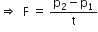 rightwards double arrow space space straight F space equals space fraction numerator straight p subscript 2 minus straight p subscript 1 over denominator straight t end fraction
