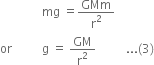 space space space space space space space space space space space space space space mg space equals GMm over straight r squared
or space space space space space space space space space space straight g space equals space GM over straight r squared space space space space space space space space space space... left parenthesis 3 right parenthesis
space