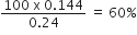 fraction numerator 100 space straight x space 0.144 over denominator 0.24 end fraction space equals space 60 percent sign