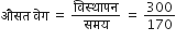 औसत space व े ग space equals space व ि स ् थ ा पन over समय space equals space 300 over 170